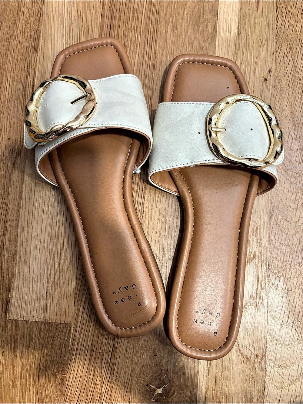 A New Day Women's Nina Slide Sandals White & Brown US 9